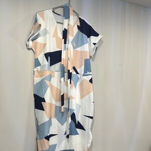 SHEIN Asymmetrical Blue and Cream Sleeveless Sundress